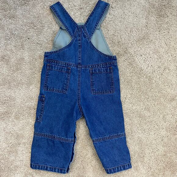 Roots 73 Denim Overalls Snap Closure Cargo Jean 100% Cotton Utility Size 12M-18M - Picture 2 of 9